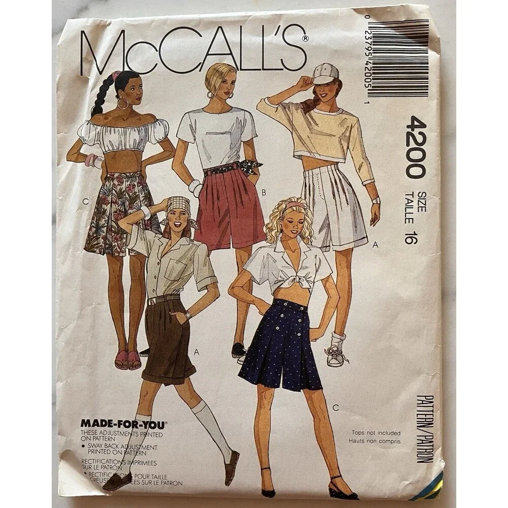MCCALLS PATTERN 4200 SHORTS &‎ SKIRTS MISSES SIZE 16 UNCUT Vintage